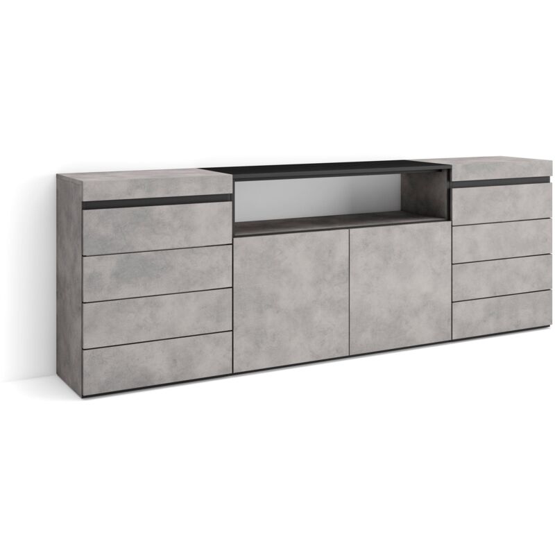 foto del prodotto cassettiera, mobile armadio con cassetti, 214x75x35 cm, camera da letto, stanza, con stoccaggio, stile moderno, grigio cemento skraut home