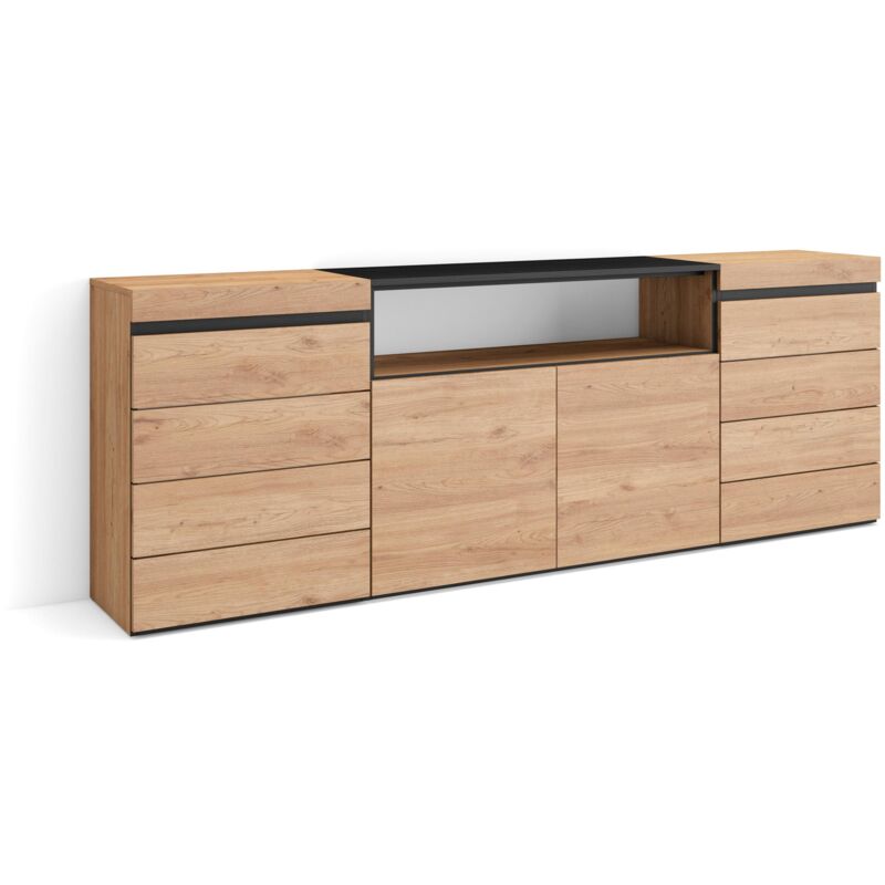 foto del prodotto cassettiera, mobile armadio con cassetti, 214x75x35 cm, camera da letto, stanza, con stoccaggio, stile moderno, rovere skraut home