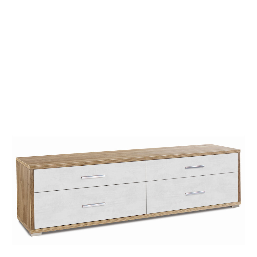 foto del prodotto cassettiera mobile con 4 cassetti 179x47x50h cm in kit di montaggio colore noce stelvio e ossido bianco
