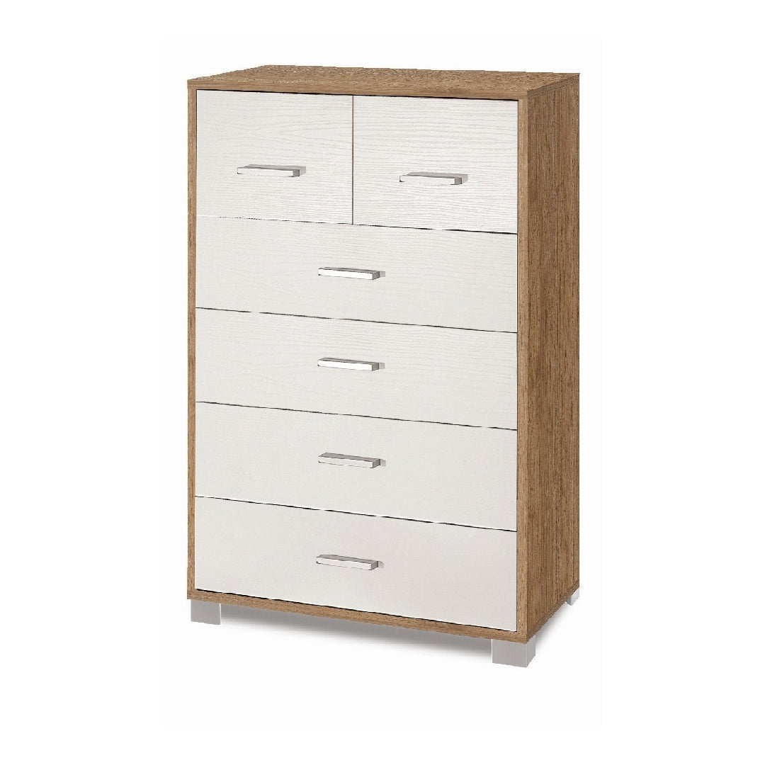 foto del prodotto cassettiera mobile con 4 cassetti grandi e 2 cassetti piccoli 70x41x112h cm in kit colore noce stelvio e bianco fiammato