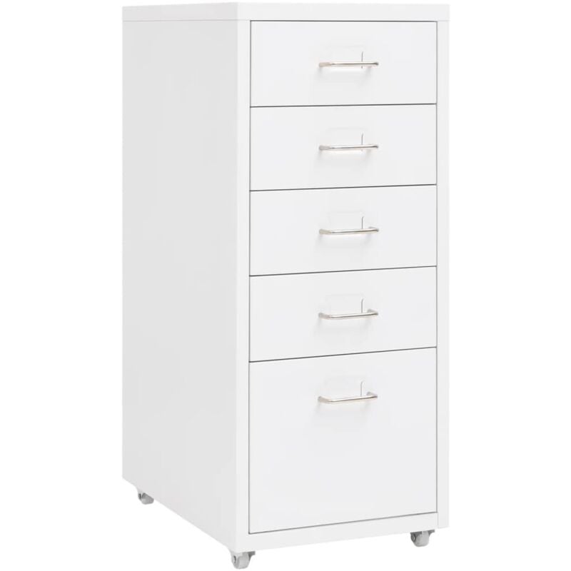 foto del prodotto cassettiera mobile da ufficio su ruote 5 cassetti 28 x 41 x 69 cm in metallo bianco dec024569