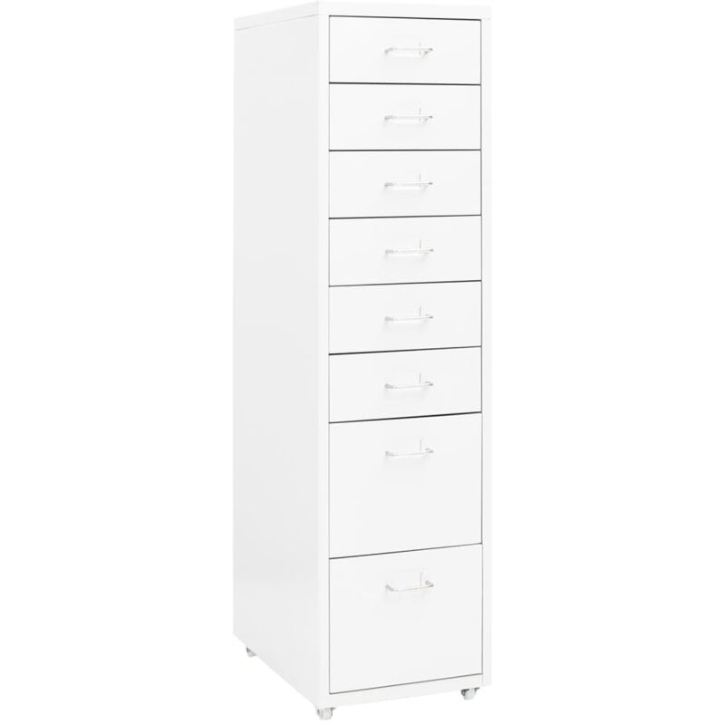 foto del prodotto cassettiera mobile da ufficio su ruote 8 cassetti 28 x 41 x 109 cm in metallo bianco dec024567