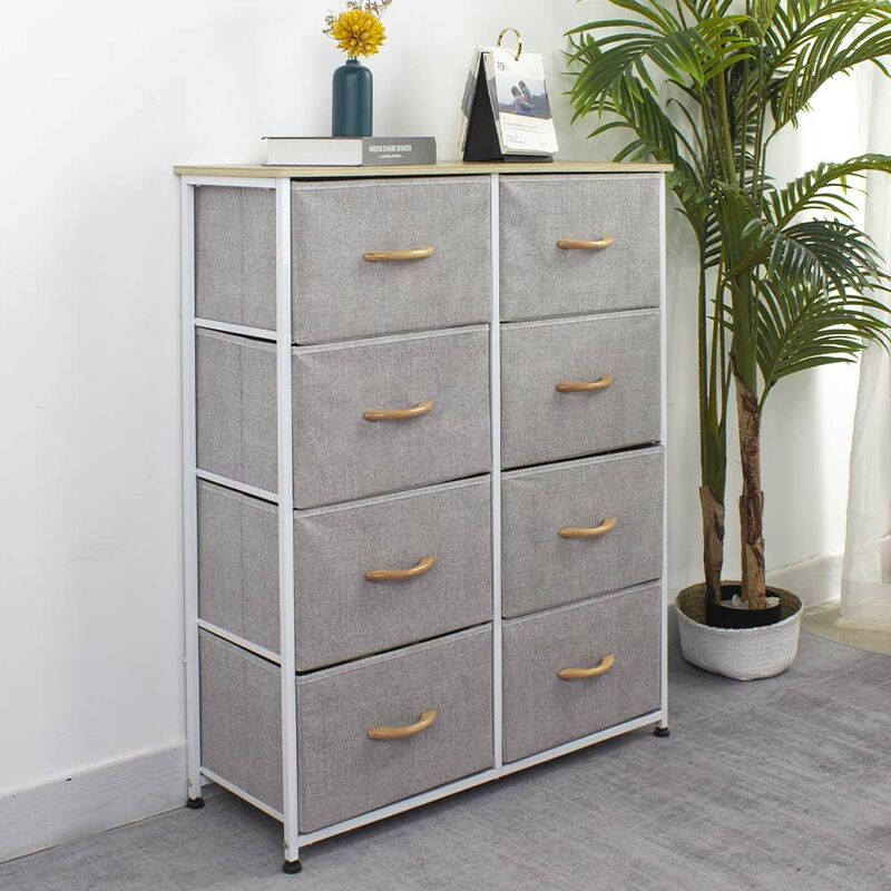 foto del prodotto cassettiera mobiletto 8 cassetti robusto comodo tessuto grigio chiaro e bianco