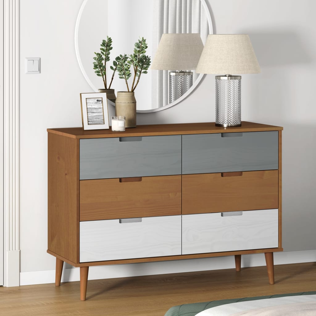 foto del prodotto cassettiera molde marrone 113x40x80cm in legno massello di pino cod mxl 76665