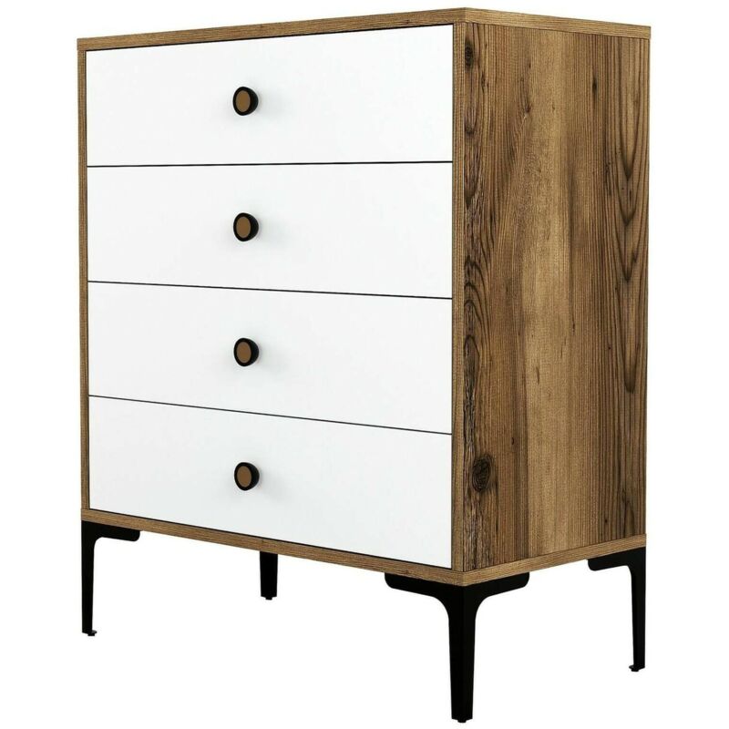 foto del prodotto cassettiera molly, settimino multiuso, com camera da letto, mobile con cassetti, 76x40h91 cm, noce e bianco dmora