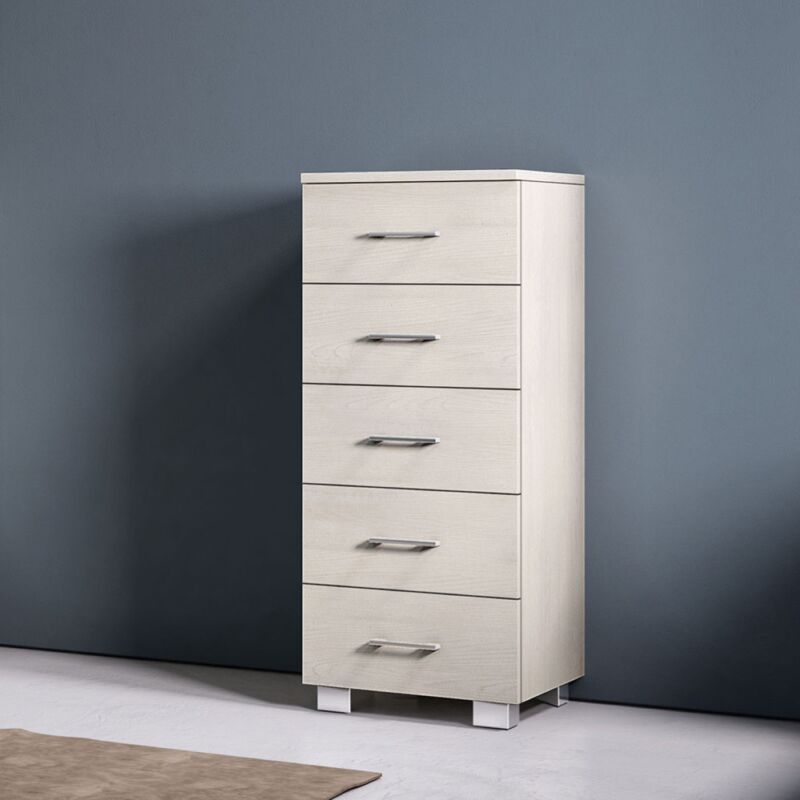 foto del prodotto cassettiera multiuso 42x103h cm con 5 cassetti in legno olmo bianco