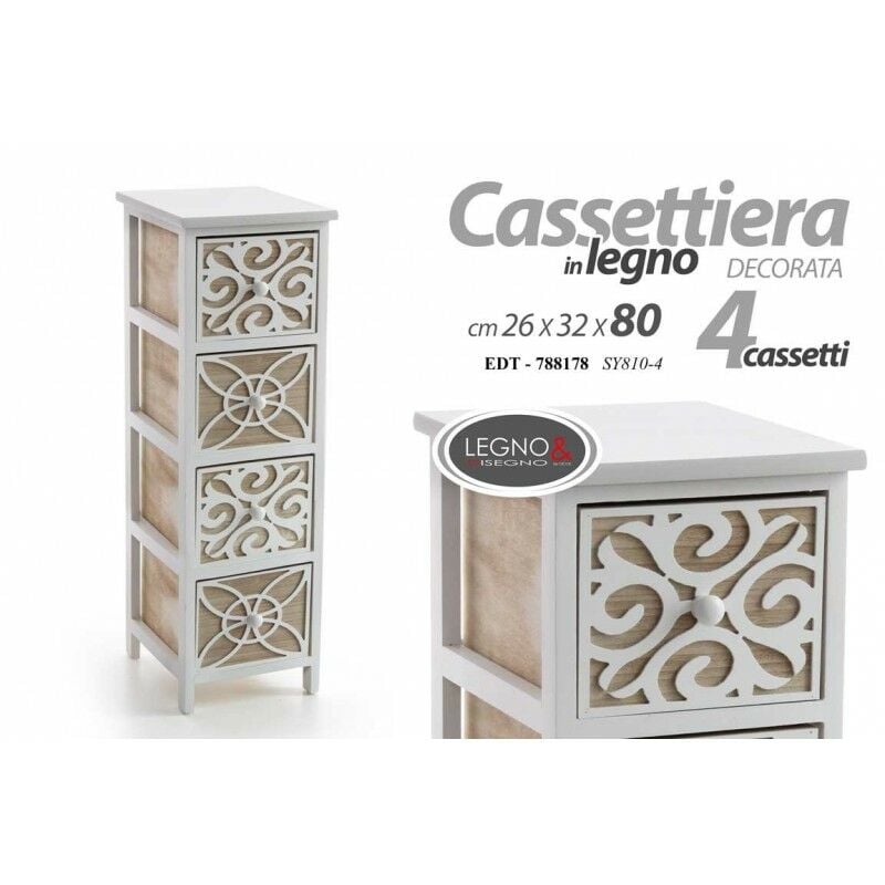 foto del prodotto cassettiera multiuso bagno cucina 4 cassetti in legno cm 26 x 32 x 80 h