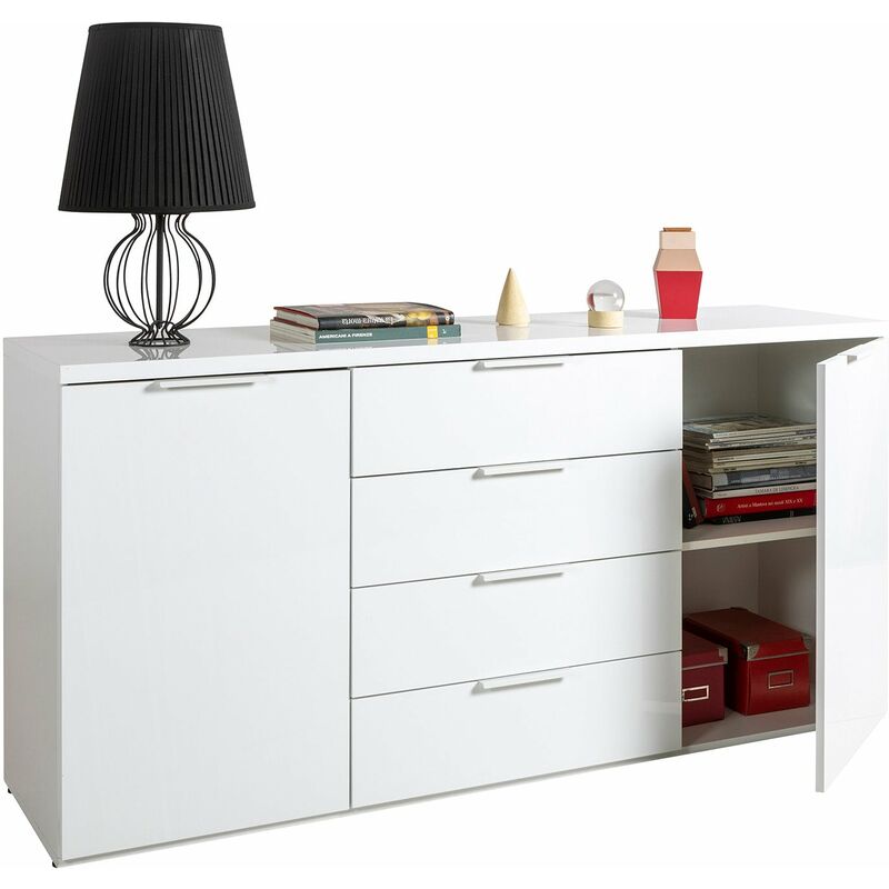 foto del prodotto cassettiera multiuso mundi con 4 cassetti e 2 ante bianco laccato h 82 cm