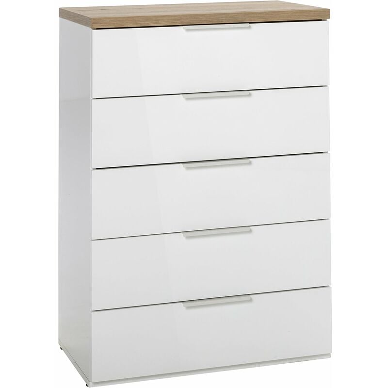 foto del prodotto cassettiera multiuso mundi con 5 cassetti rovere e bianco h 102 cm
