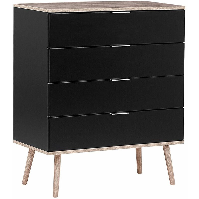 foto del prodotto cassettiera nera e mdf colore legno chiaro con 4 cassetti 93 x 79 cm walpi