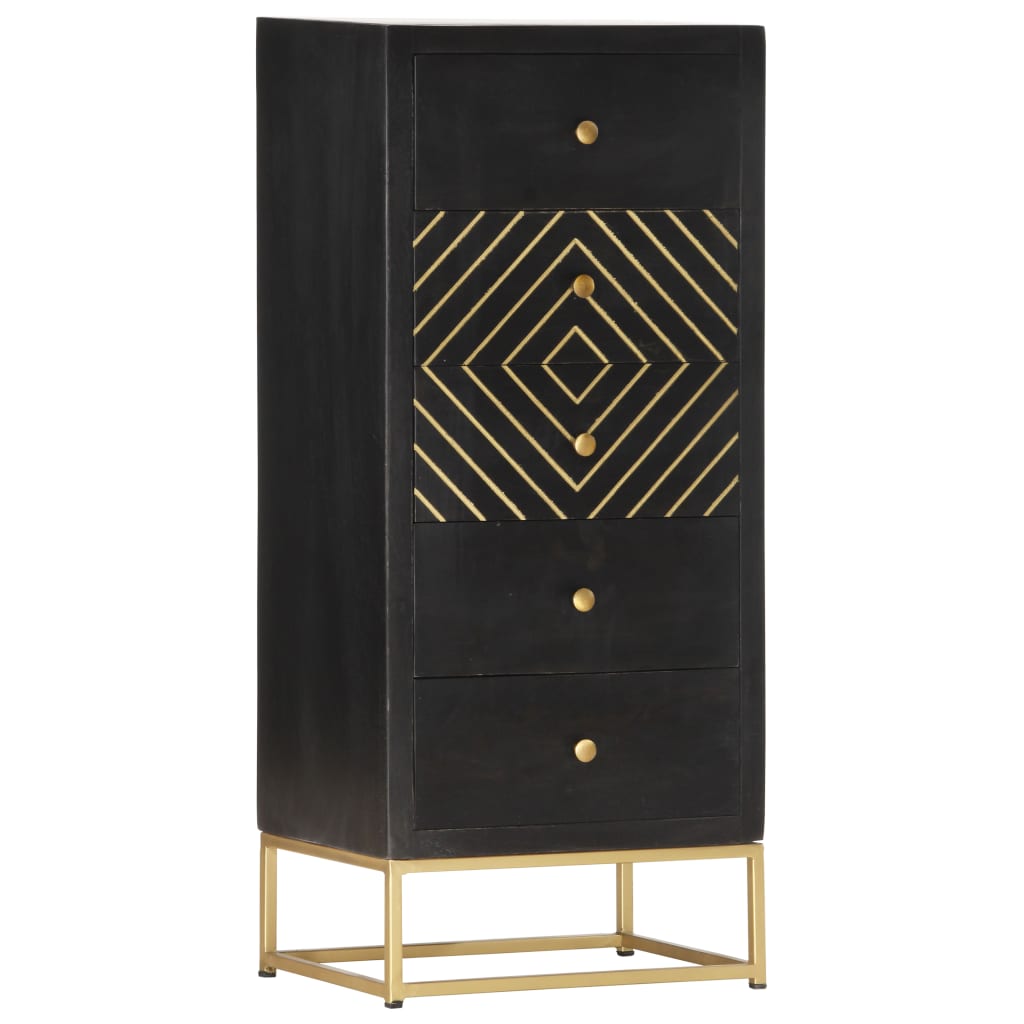 foto del prodotto cassettiera nero e oro 45x30x105 cm in legno massello di mango cod mxl 81695