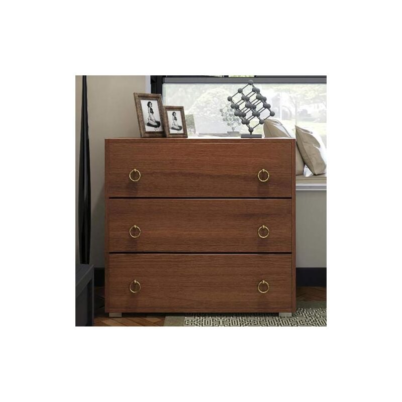 foto del prodotto cassettiera noce con 3 cassetti in legno nobilitato.