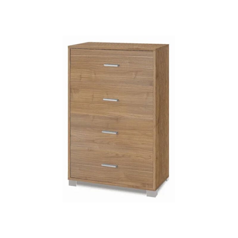 foto del prodotto cassettiera noce con 4 cassetti in legno nobilitato.