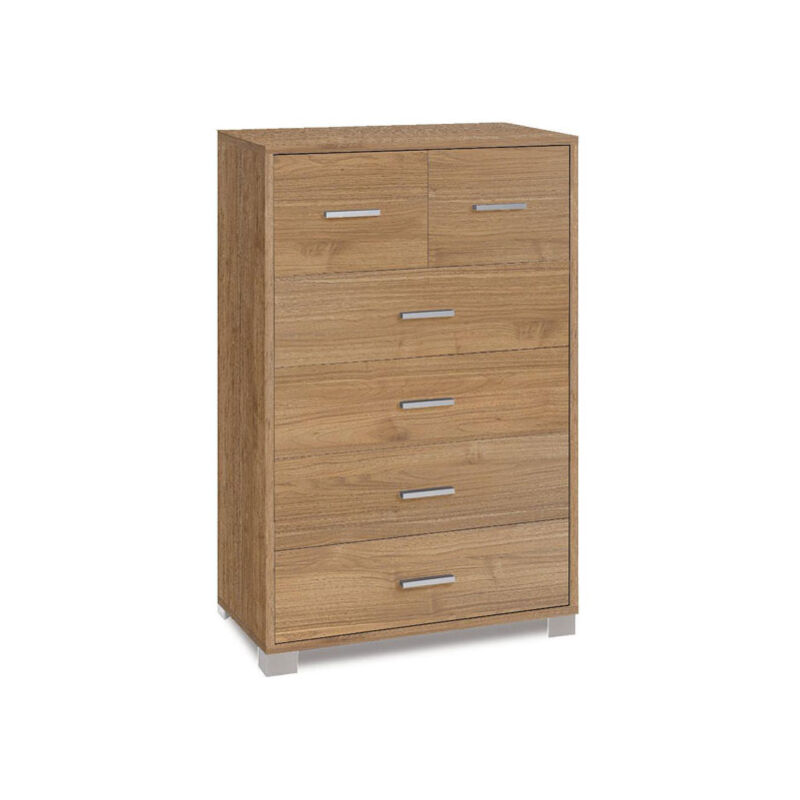 foto del prodotto cassettiera noce con 6 cassetti in legno nobilitato.