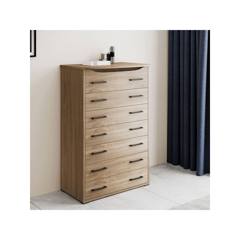 foto del prodotto cassettiera noce naturale con 7 cassetti in legno
