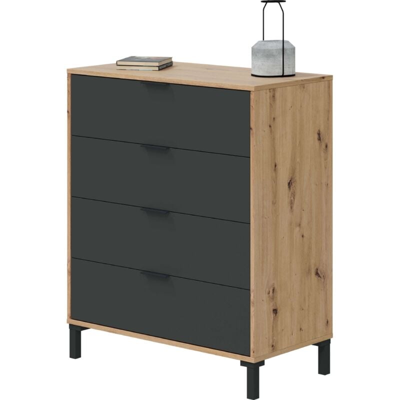 foto del prodotto cassettiera nodi in rovere e grigio antracite con 4 cassetti in stile industriale