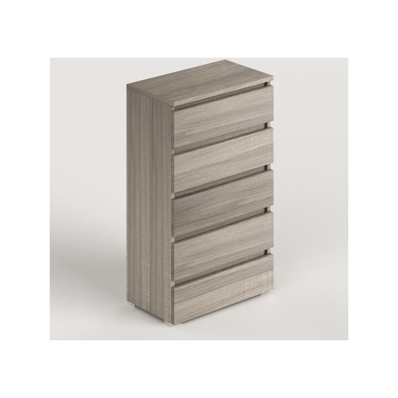 foto del prodotto cassettiera olmo con 5 cassetti in legno nobilitato.