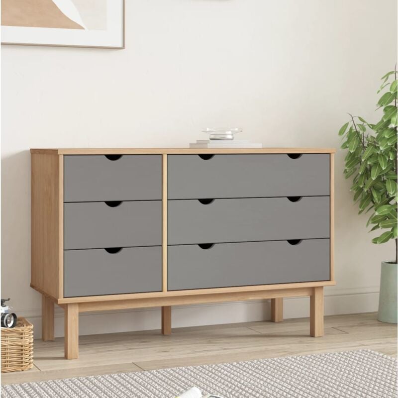 foto del prodotto cassettiera otta marrone e grigio 111x43x73,5 cm legno di pino vidaxl