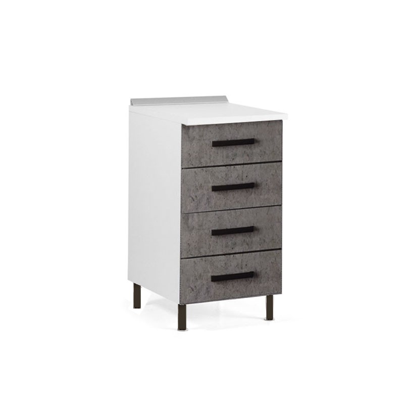 foto del prodotto cassettiera per cucina grigio cemento 4 cassetti in legno nobilitato cm h 85x50x40