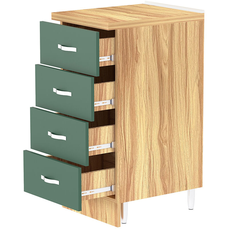 foto del prodotto cassettiera per cucina mobile mobiletto 4 cassetti in legno colore verde