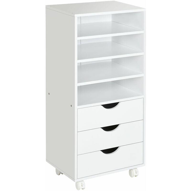 foto del prodotto cassettiera per ufficio con ruote 3 cassetti 4 ripiani in legno 40x30x83 cm bianco