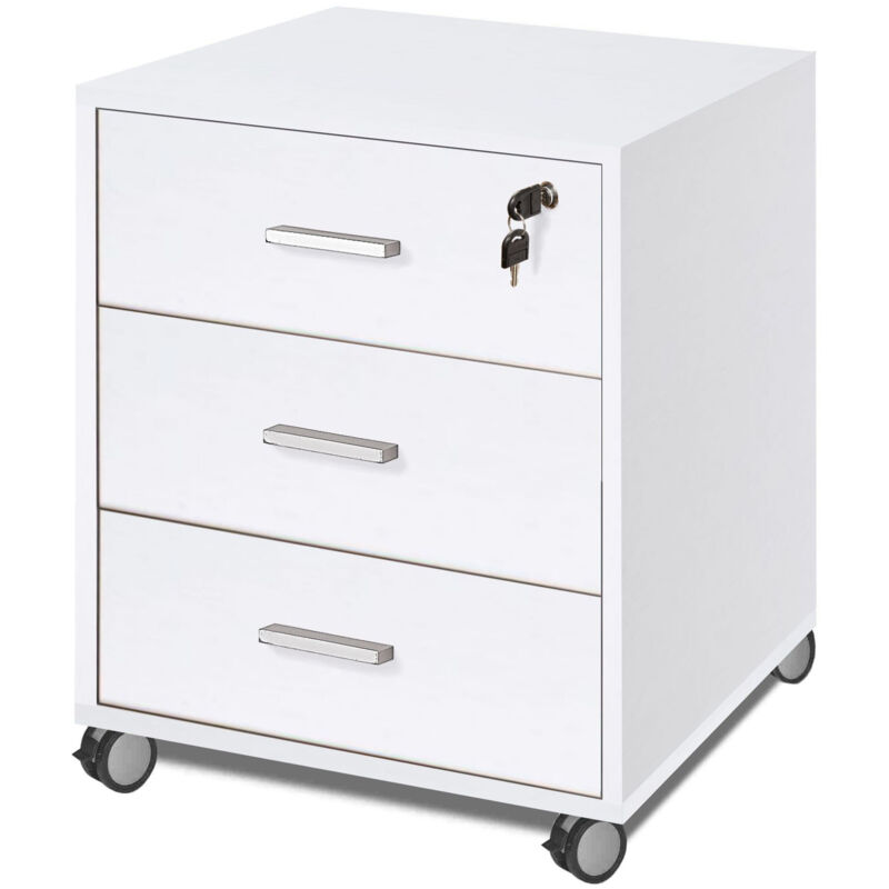 foto del prodotto cassettiera per ufficio tre cassetti con ruote bianco cenere 50x41x h70 cm
