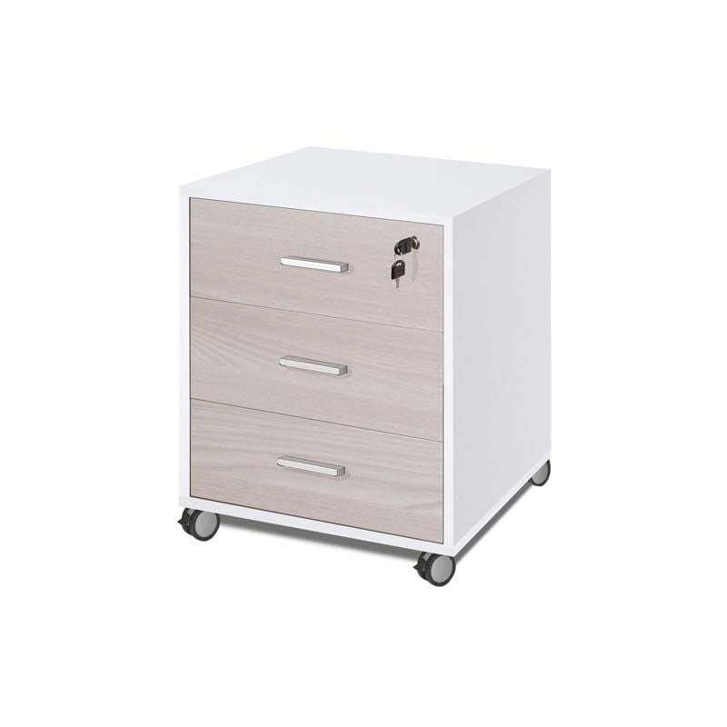 foto del prodotto cassettiera per ufficio tre cassetti con ruote bianco olmo 50x41x h70 cm