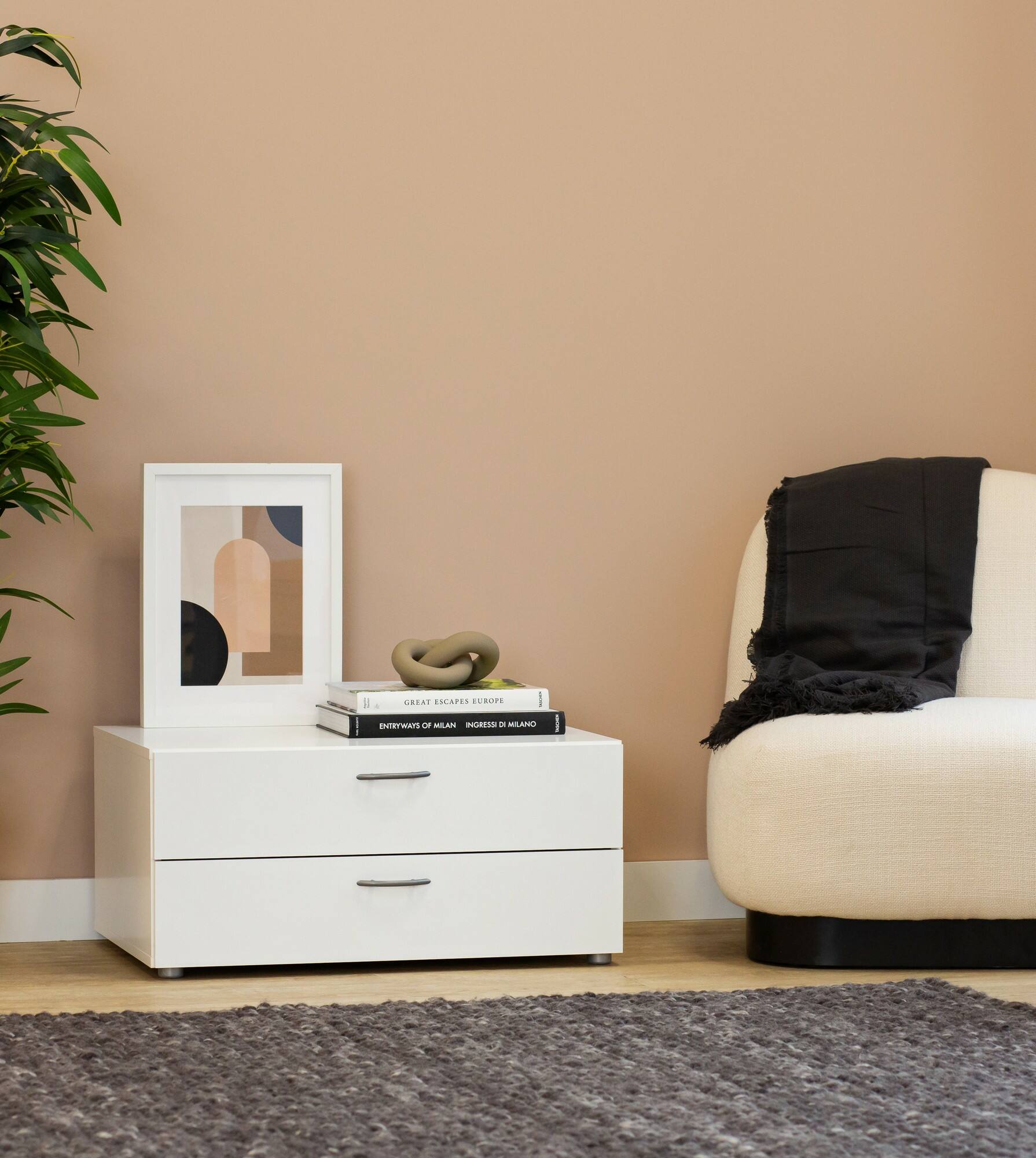 foto del prodotto cassettiera piatto, settimino multiuso, com camera da letto, mobile con cassetti, 74x52 h35 cm, bianco