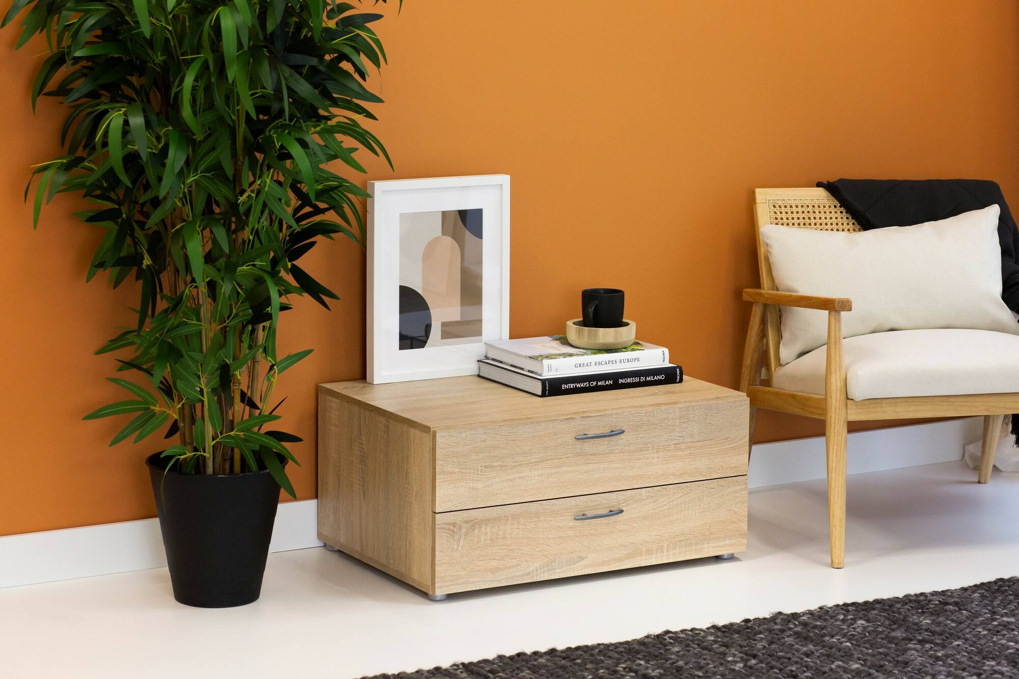 foto del prodotto cassettiera piatto, settimino multiuso, com camera da letto, mobile con cassetti, 74x52 h35 cm, rovere