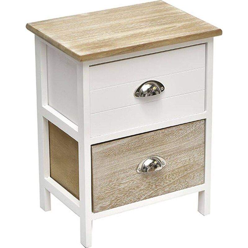 foto del prodotto cassettiera piccola in paulownia mdf a 2 cassetti con maniglia in metallo bicolore bianco naturale tendance