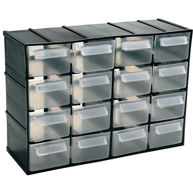 foto del prodotto cassettiera plastica componibile 16 cassetti trasparenti portaminutera utensili