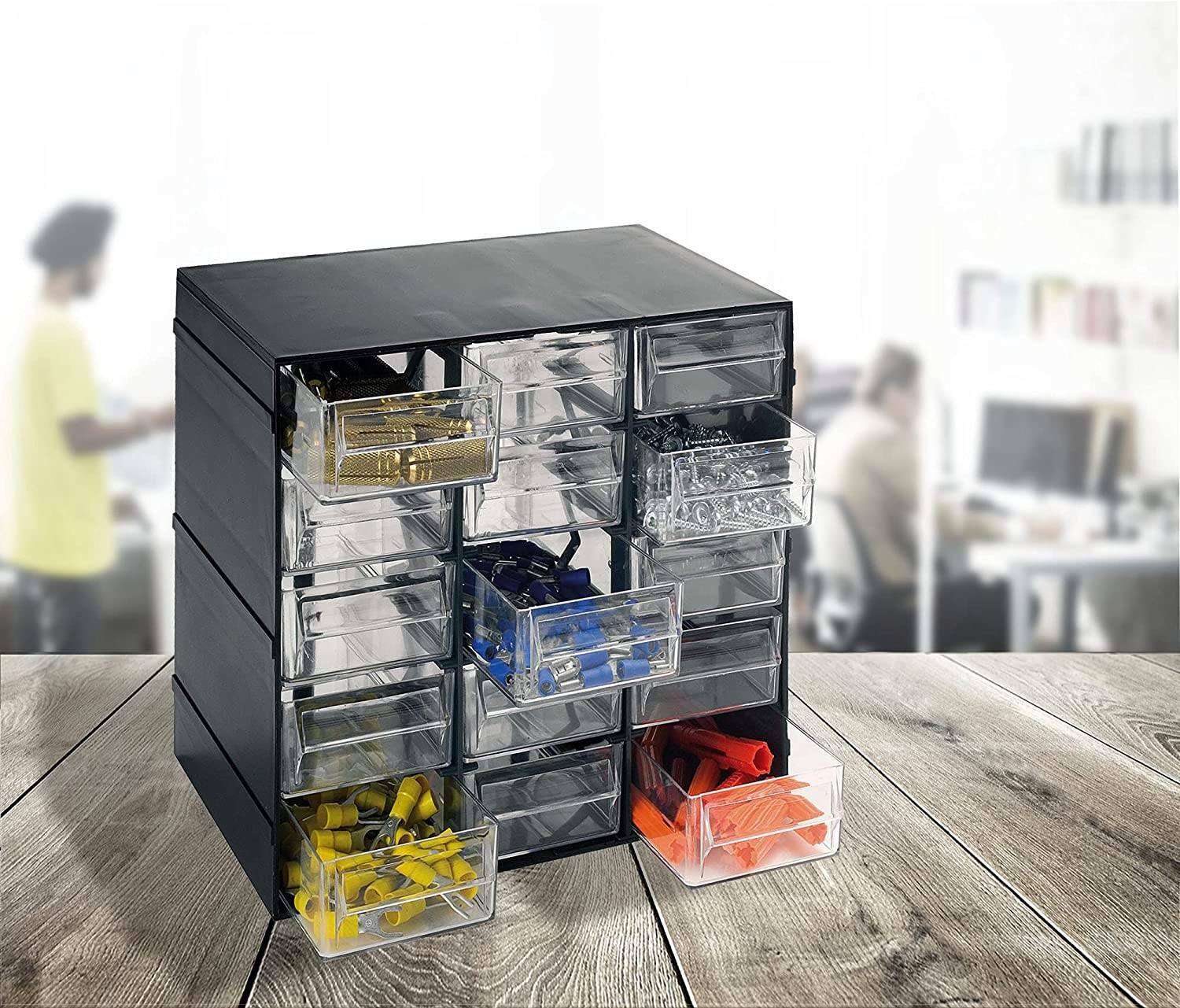 foto del prodotto cassettiera portaminuteria a 15 adorata, organiser portaoggetti con adorata trasparenti, 100% made in italy, cm 23x14h19, colore nero