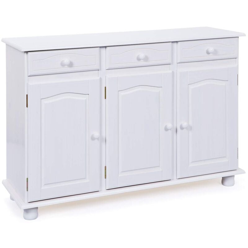 foto del prodotto cassettiera rustica credenza buffet stile rustico mobile laterale pino massiccio 3 ante 3 cassetti laccato bianco livio inter link