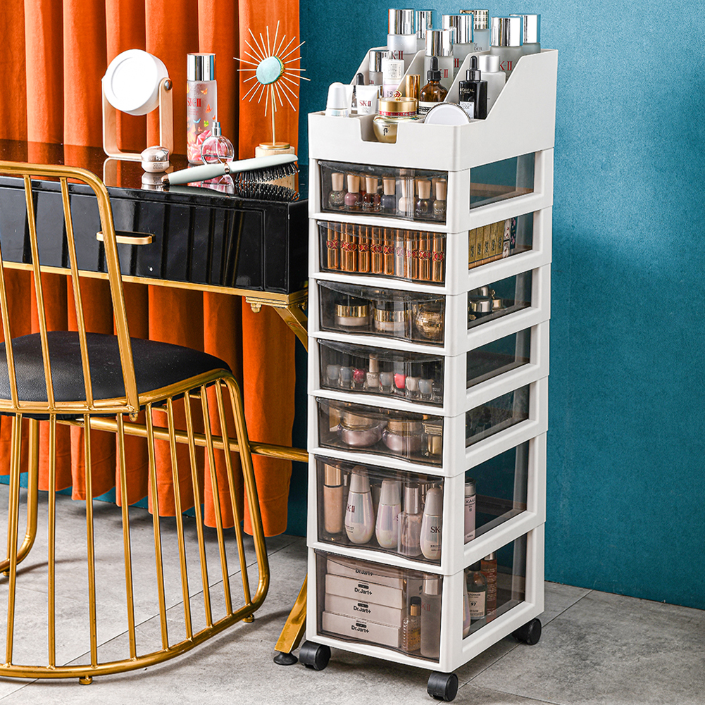 foto del prodotto cassettiera salvaspazio carrello portaoggetti in polipropilene 8 ripiani bianco