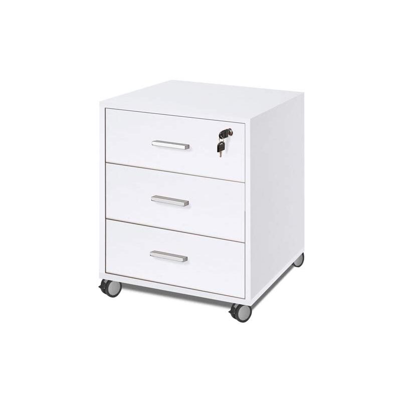 foto del prodotto cassettiera scrivania ufficio con 3 cassetti bianco