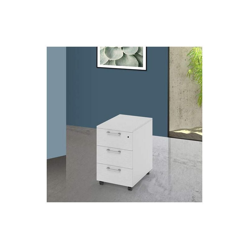 foto del prodotto cassettiera scrivania ufficio in legno 3 cassetti bianco