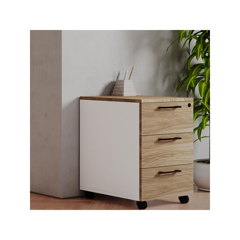 foto del prodotto cassettiera scrivania ufficio in legno 3 cassetti noce