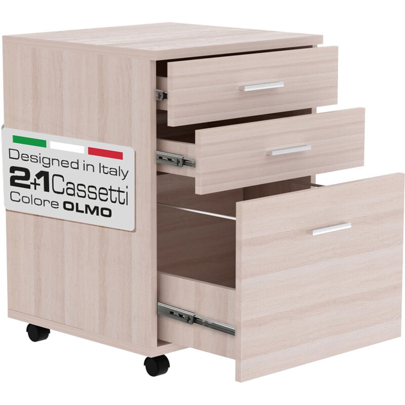 foto del prodotto cassettiera scrivania ufficio legno mdf mobiletto stampante 3 cassetti olmo