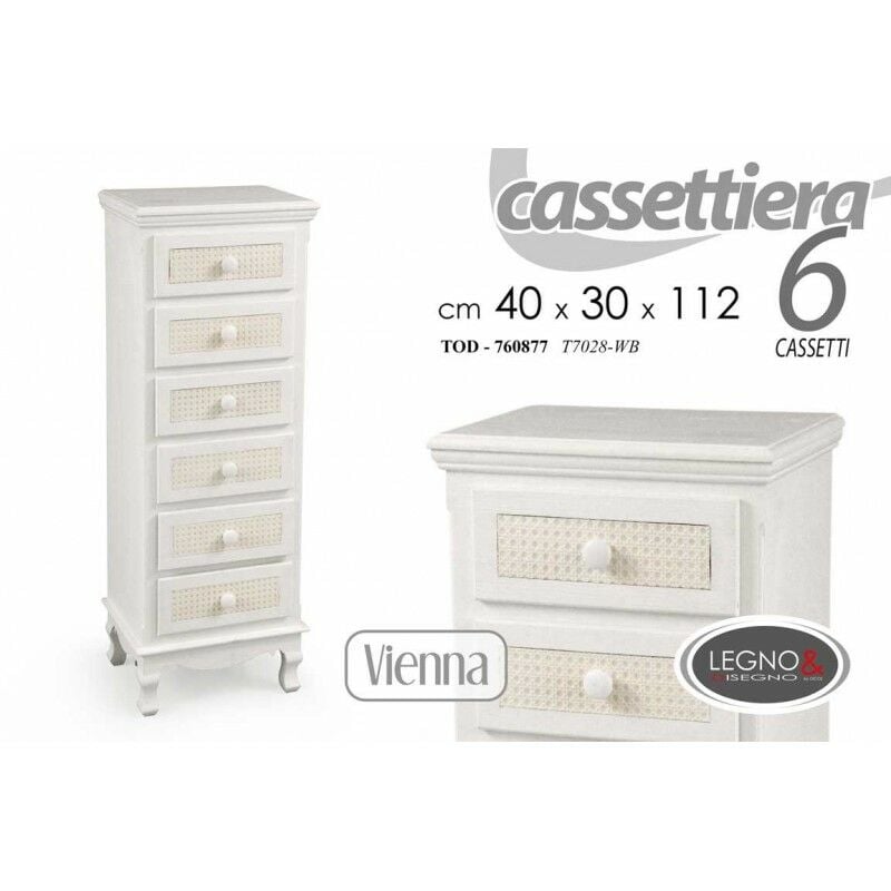 foto del prodotto cassettiera sei cassetti bianca vienna settimino cm 112 h