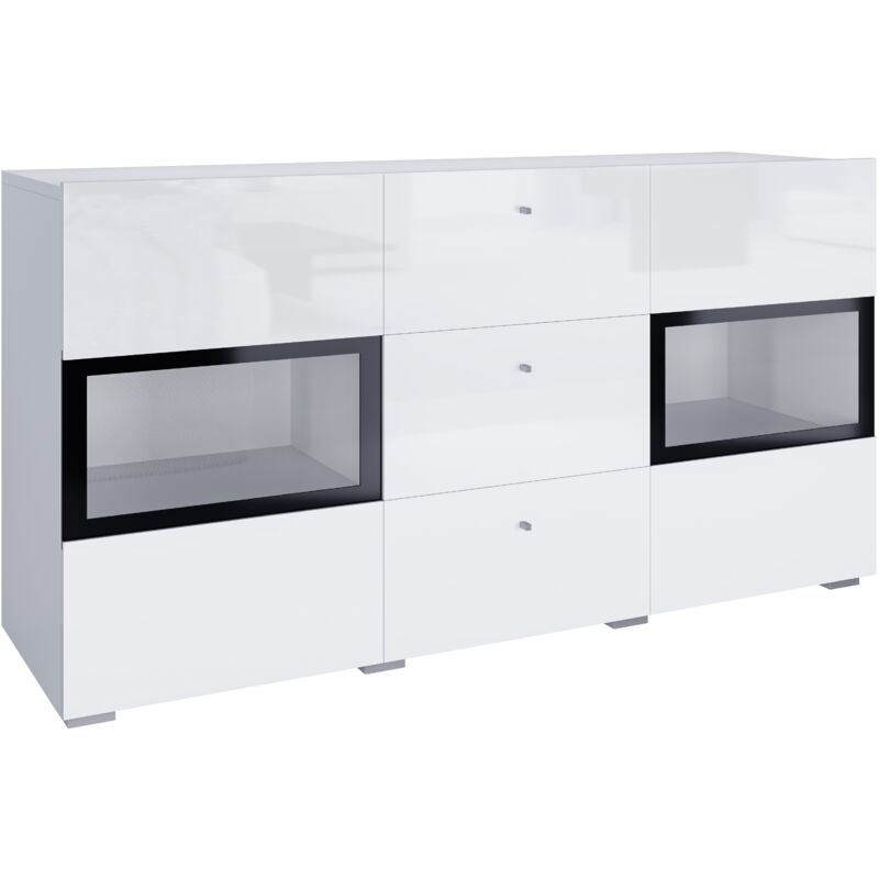 foto del prodotto cassettiera serodeu 101, bianco bianco lucido, con cassetti e ante, numero di cassetti 0, 70x132x39cm, led senza