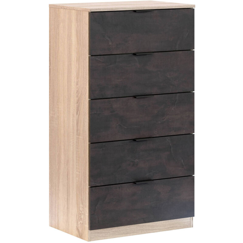 foto del prodotto cassettiera, settimanale a 5 cassetti, mobile com per camera da letto, settimanale moderno, cm 60x40h110, rovere e antracite