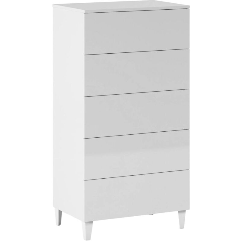 foto del prodotto cassettiera, settimanale a 5 cassetti, mobile com per camera da letto, settimanale moderno, cm 61x40h117, bianco