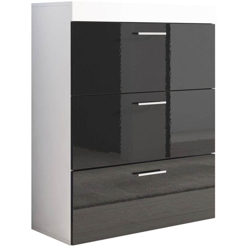 foto del prodotto cassettiera settimanale com moderno madia camera da letto cassetone 3 cassetti 75x99x36cm modello dalia bianco e nero lucido