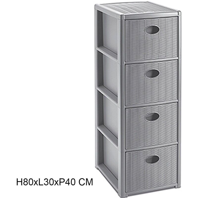 foto del prodotto cassettiera slim salvaspazio 4 cassetti mobile stretto per bagno cucina ufficio portaoggetti in plastica colorigenerali grigio
