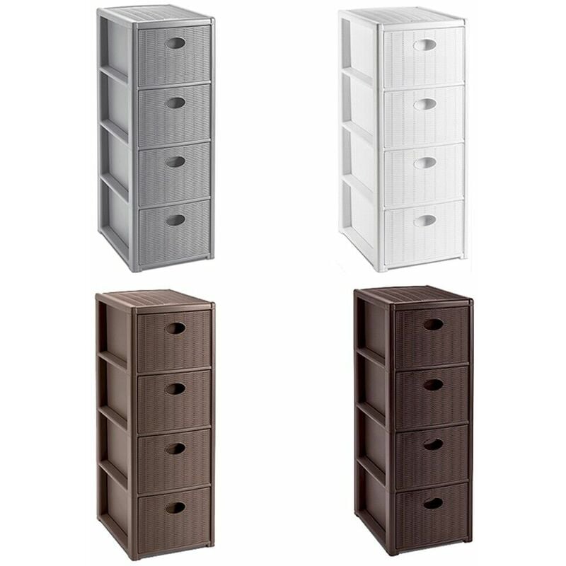 foto del prodotto cassettiera slim salvaspazio 4 cassetti mobile stretto per bagno cucina ufficio portaoggetti in plastica colorigenerali marrone