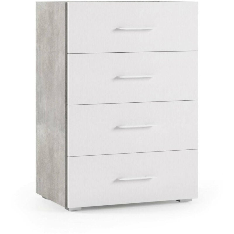 foto del prodotto cassettiera solano, settimanale a 4 cassetti per camera da letto, mobiletto multiuso da ufficio o studio, 60x41h87 cm, cemento e bianco dmora