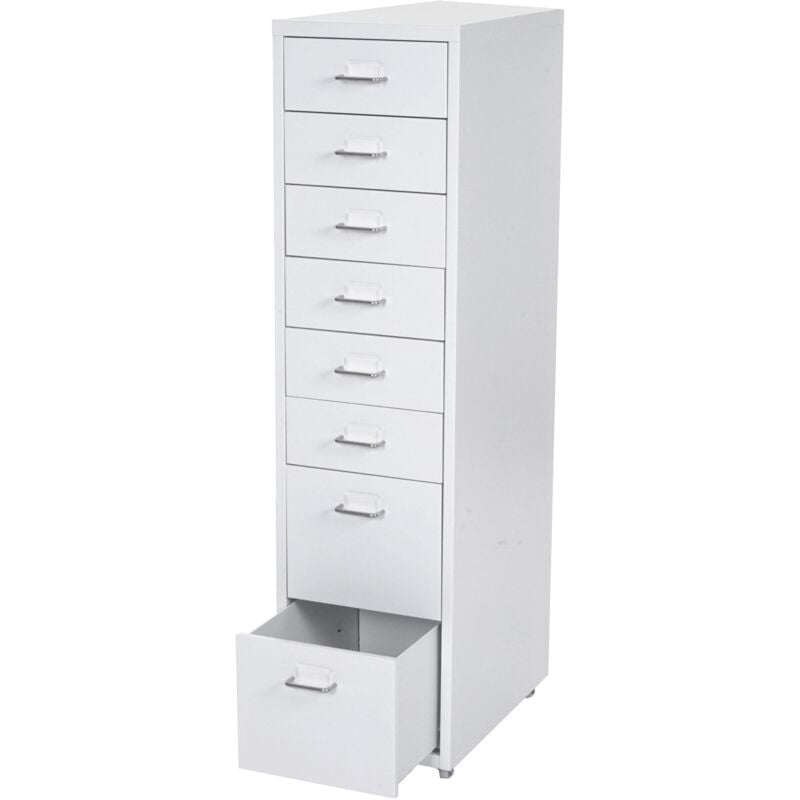 foto del prodotto cassettiera su ruote 110x28x41cm 8 cassetti in acciaio bianco 040004352
