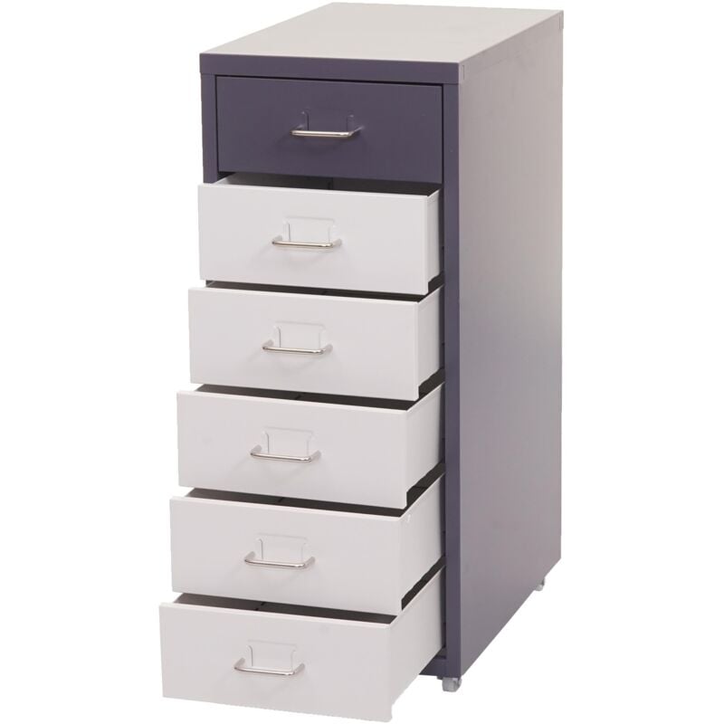 foto del prodotto cassettiera su ruote portaoggetti da ufficio 6 cassetti 69x28x41 cm in acciaio grigio scuro bianco nero grigio scuro 040004355