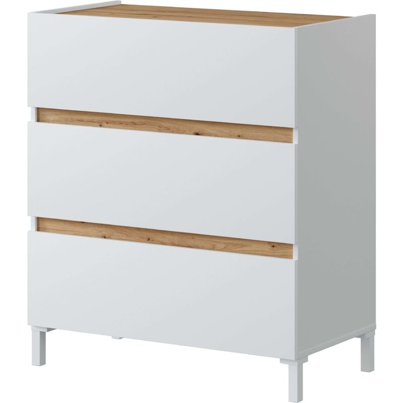 foto del prodotto cassettiera tempus nordic style in rovere nodi e bianco artik, 79x91x41 cm
