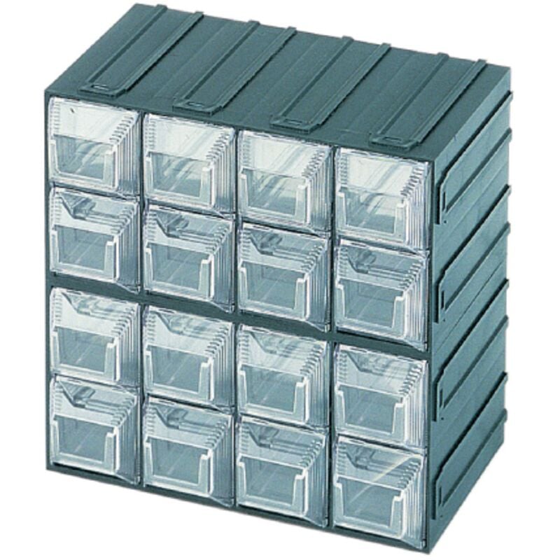foto del prodotto cassettiera terry vision 12 portaminuteria a 16 scomparti cassetti corpo verde e cassetti trasparenti